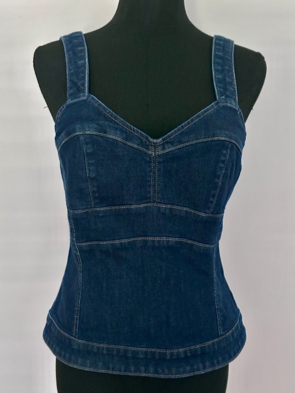 WHBM White House Black Market Denim Corset Tank Top Size 6 Like New